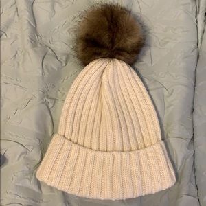 Gray and white beanie